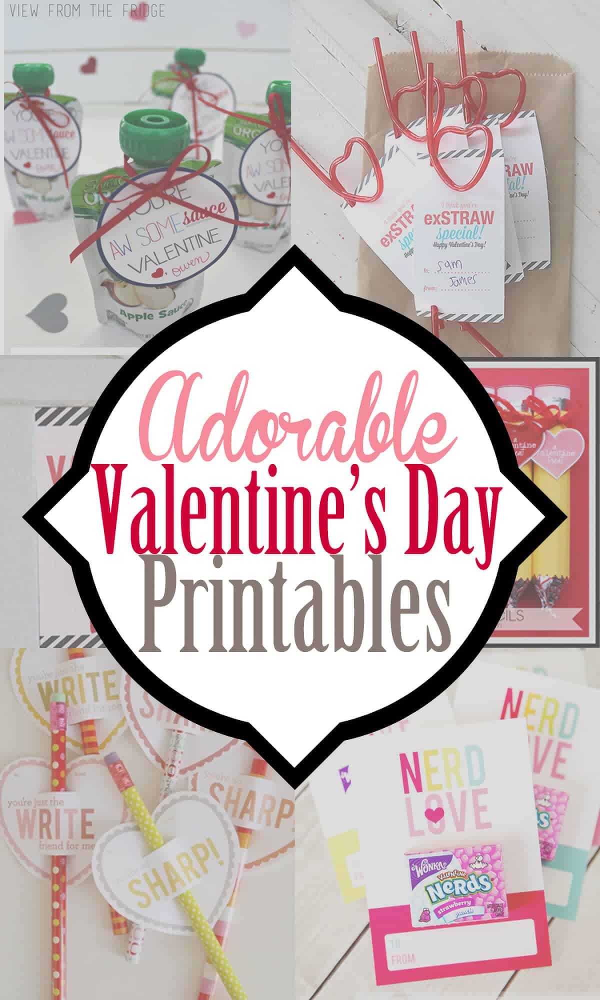 Collage of valentines for kids that are free printable valentines and crafts with title overlay.