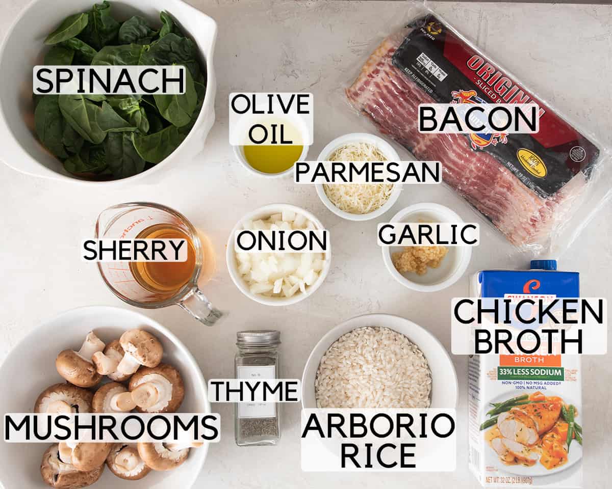 Mushroom Risotto ingredients with text labels.