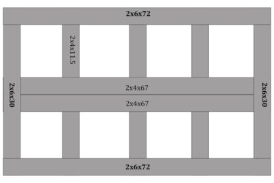 Diagram of support for underside of table with measurements.