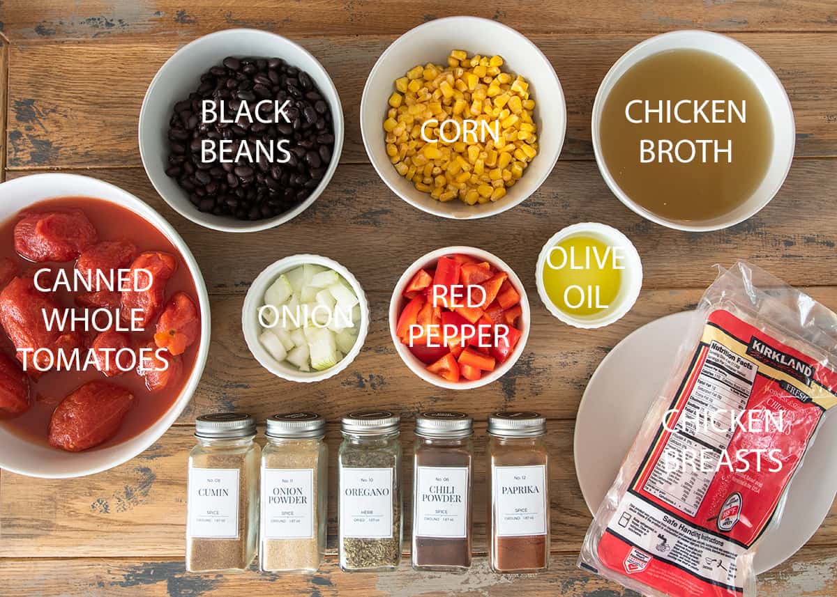 Chicken Tortilla Soup ingredients with text labels.