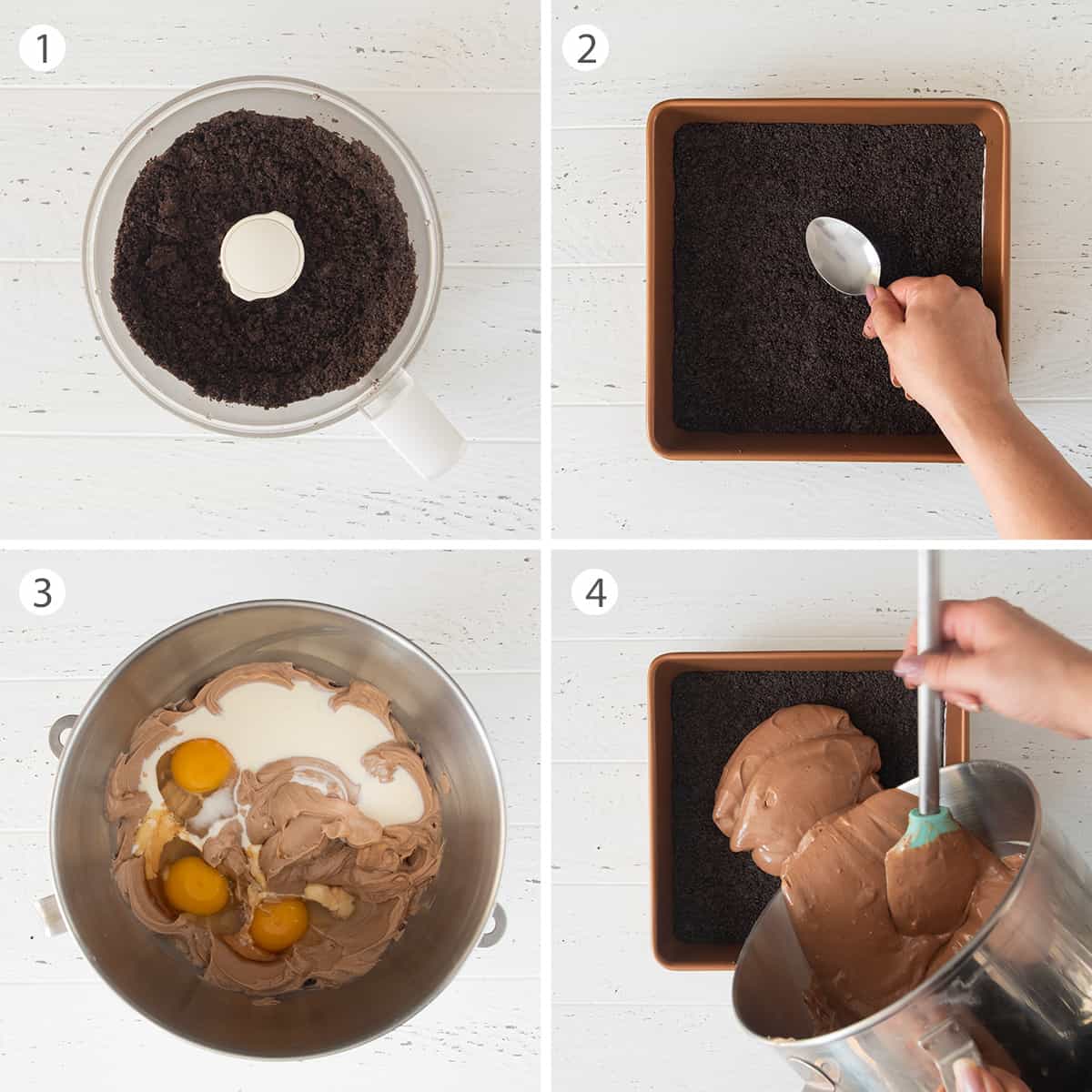 Steps to making Oreo cheesecake bars.