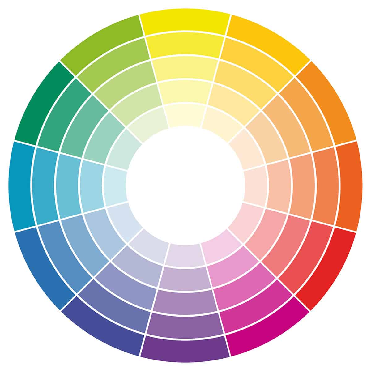 A vibrant color wheel with saturation changes at the center.