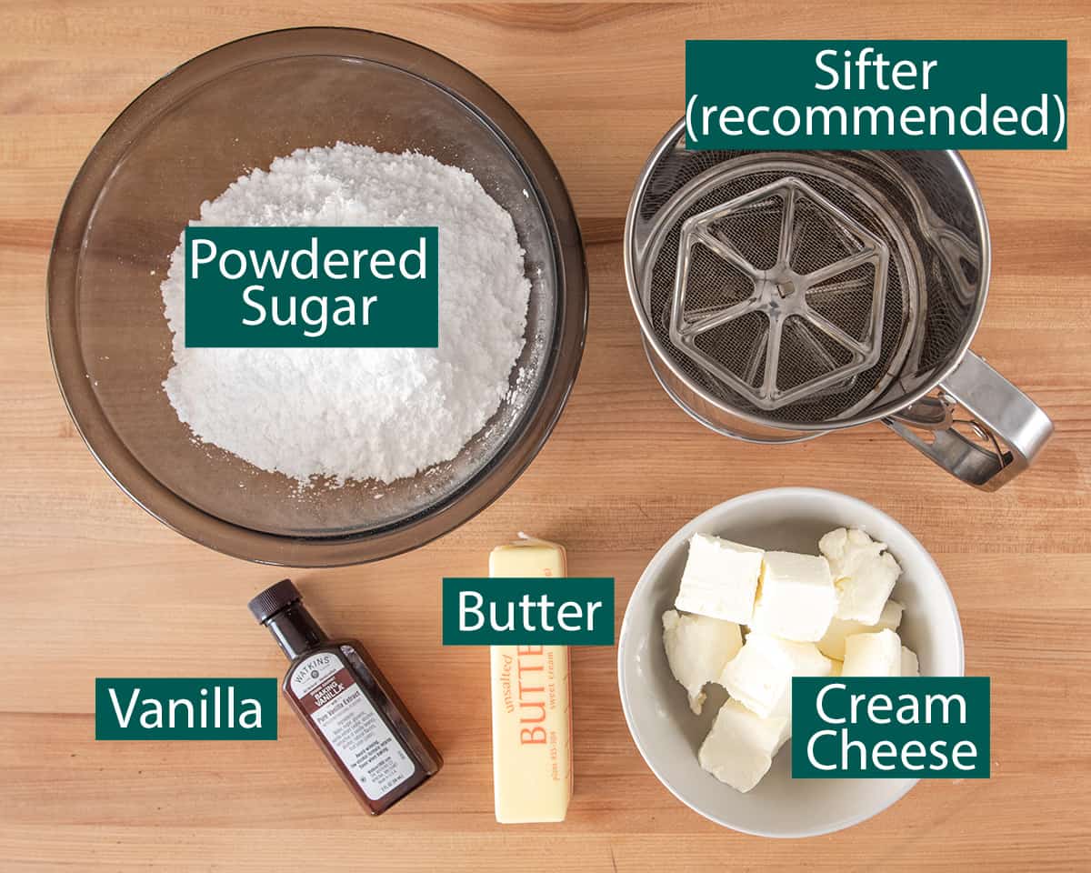 Cream Cheese Frosting ingredients with text labels.