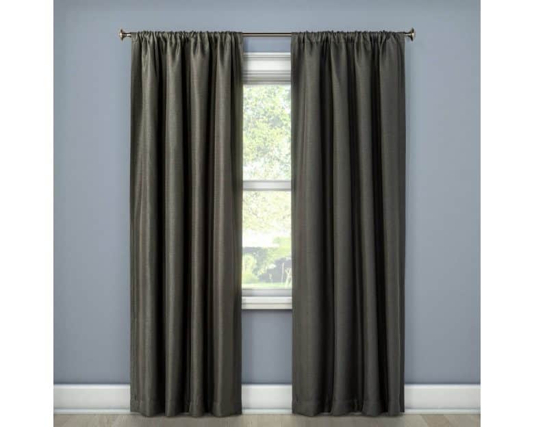 Grey Curtains on window.