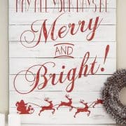 Chalkboard Distress Merry and Bright Christmas Sign using recycled pallet wood.