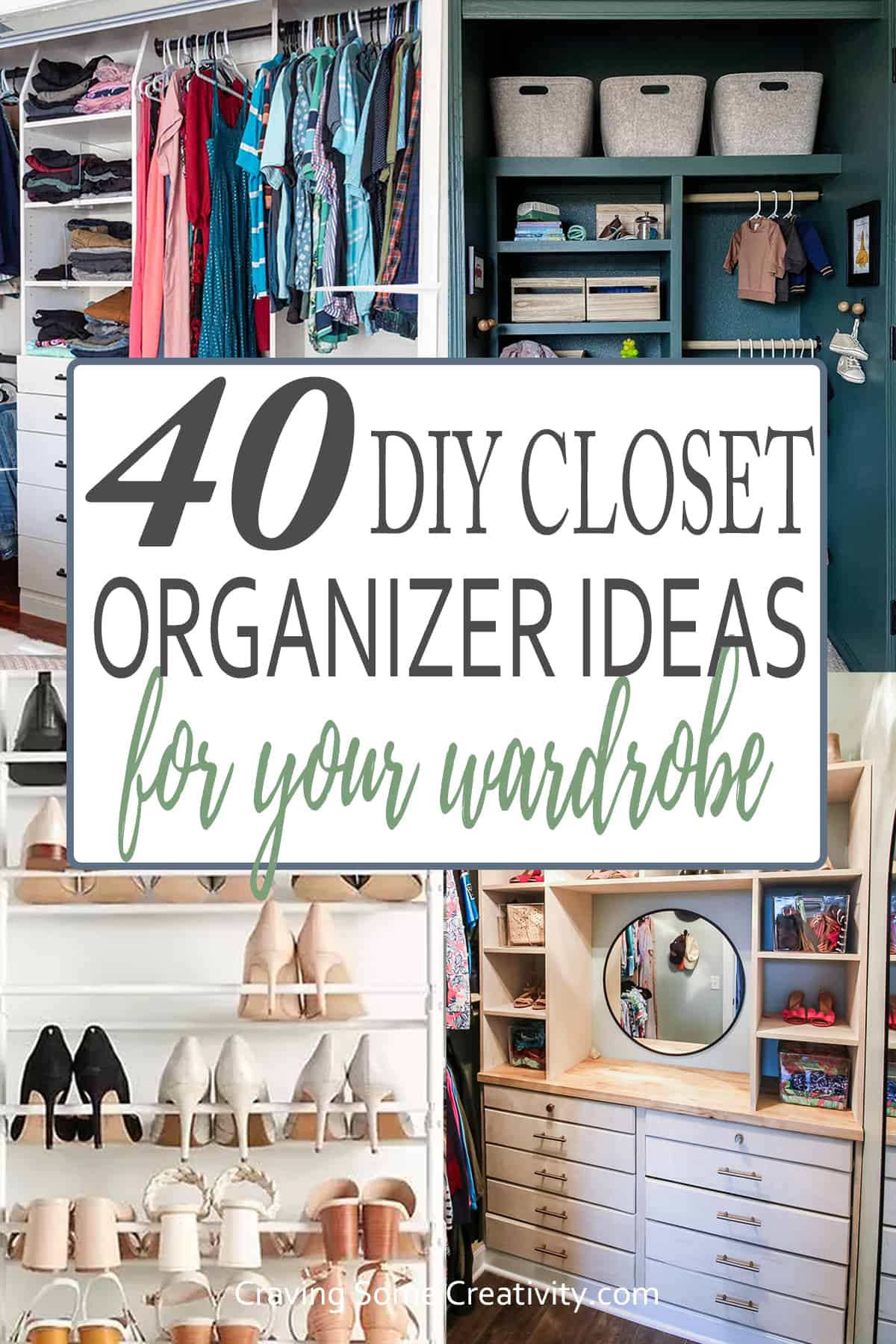 Collage of closet organization with shoes, drawers, and organized clothes with a title overlay.