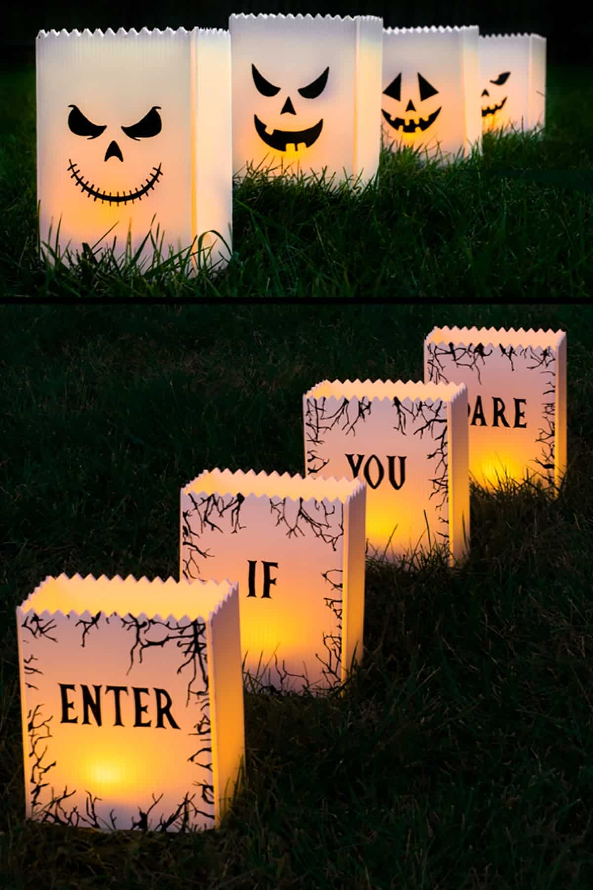 Halloween luminaries back and front made for outdoors.
