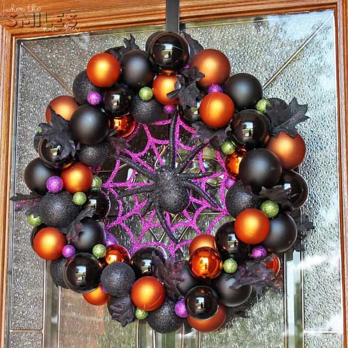 Halloween Ornament Wreath with spider in the middle.