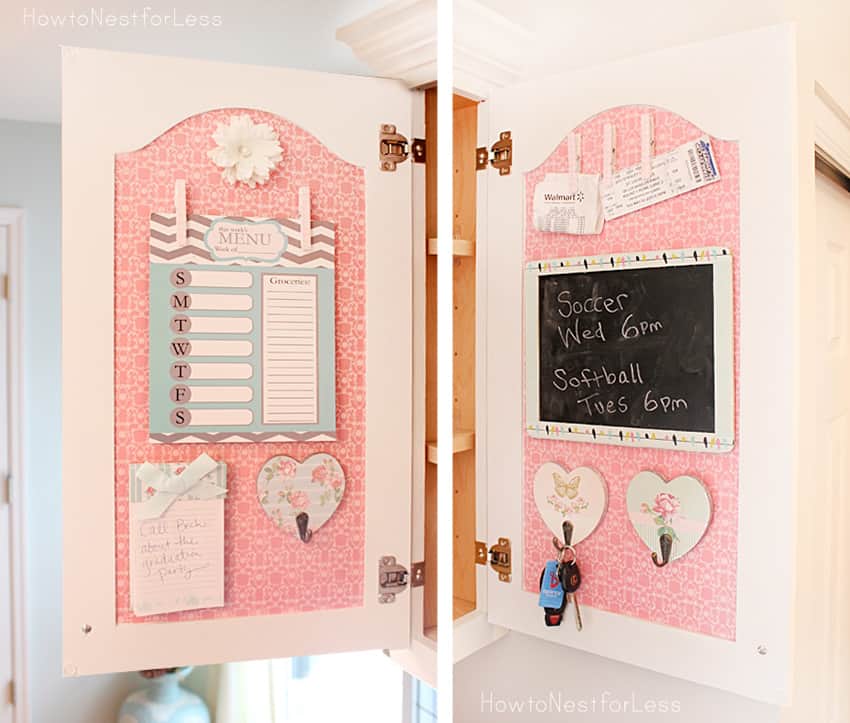 Family board command center board inside cabinet doors.