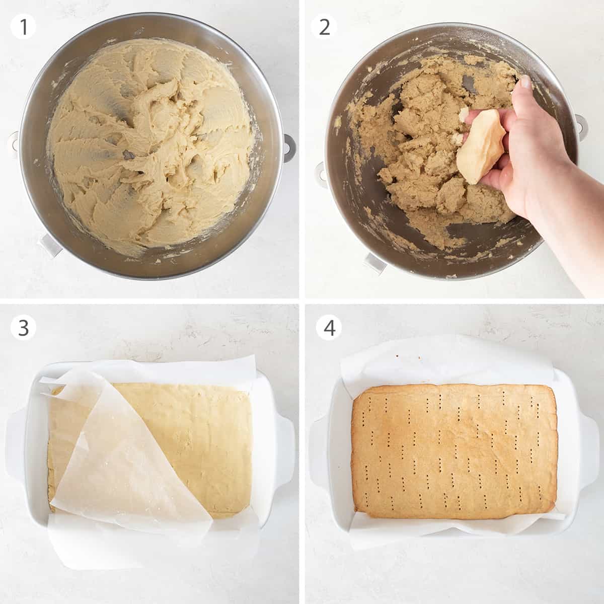 Step by step time lapse photo montage how to make shortbread crust.