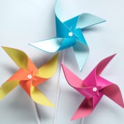 Three DIY Windmills craft on white backgroubd.