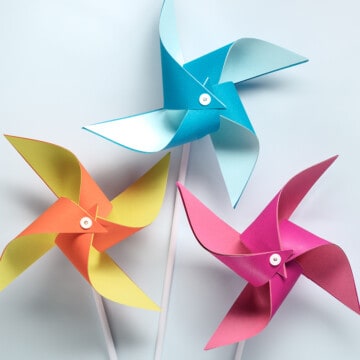 Three DIY Windmills craft on white backgroubd.