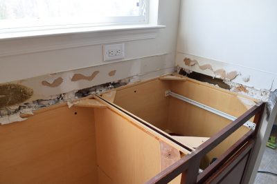 Laminate countertops removed and ready for replacement with granite.