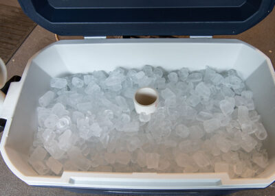 A cooler filled with ice.