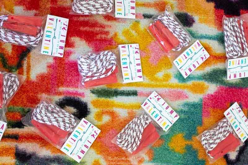 Jump rope gift in packs with card attached.