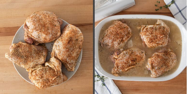 Instructions showing how to season chicken.