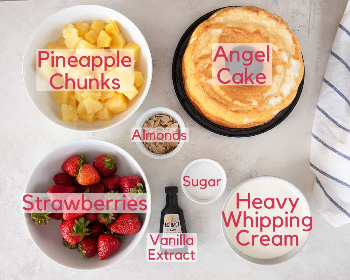 Southern Punch bowl ingredients laid out on a table with text labels.