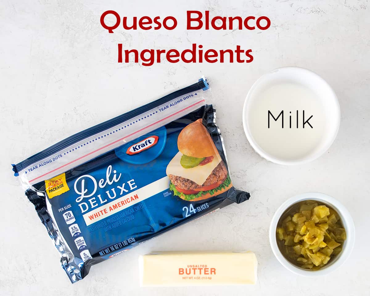 Mexican Cheese Dip ingredients with text labels