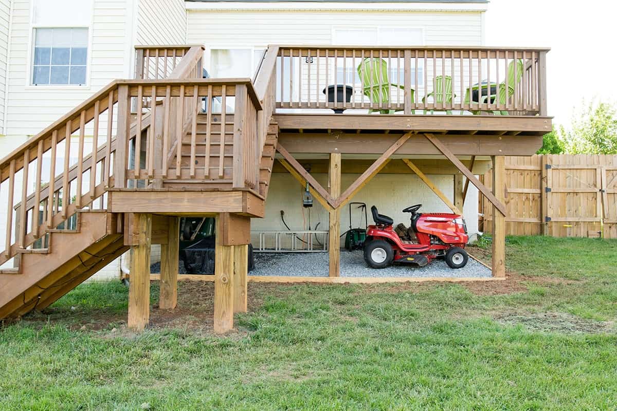 Raised deck with gravel lined storage space underneath