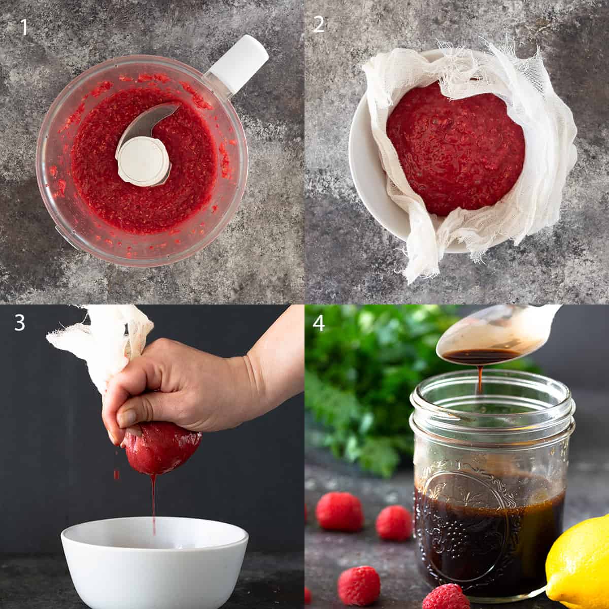 Making Raspberry Vinaigrette dressing step by step.