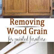Before and after painting oak wood cabinet with filled wood grain and painted white.