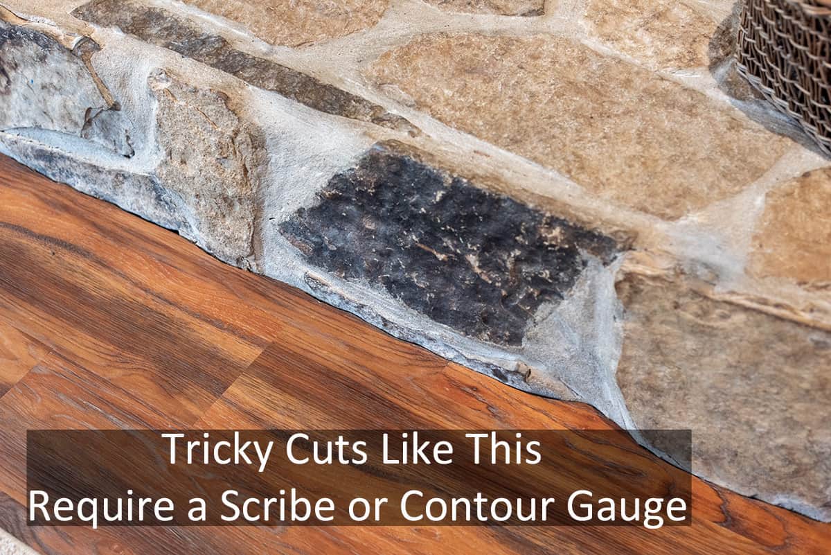 Closeup of stone fireplace to show how to make tricky cuts that require a scribe or contour gauge.