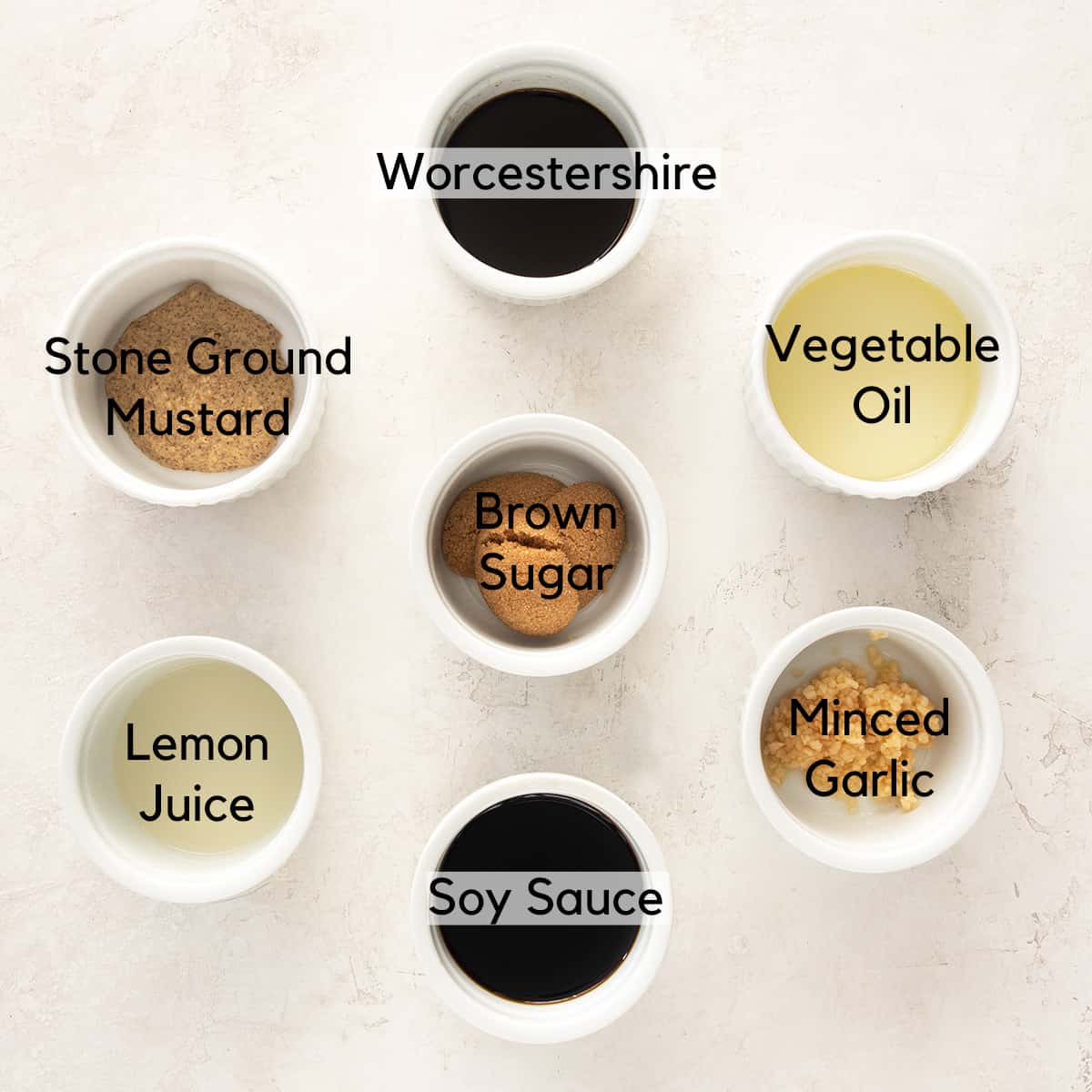 Ingredients to make steak marinade for kabobs.