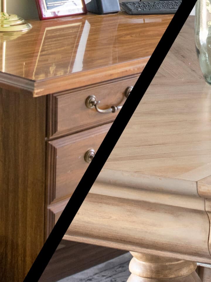 Cross section showing two pieces of furniture while identifying wood veneer and laminate furniture pieces.