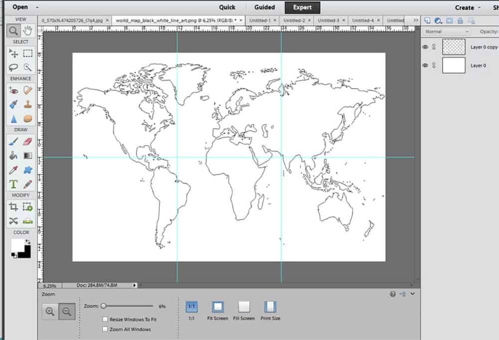 Photoshop design of world map divided into 6 sections.